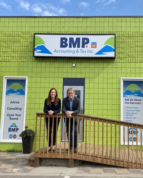Melanie and Darrell on the front landing of the BMP office on Huron Street in Devon